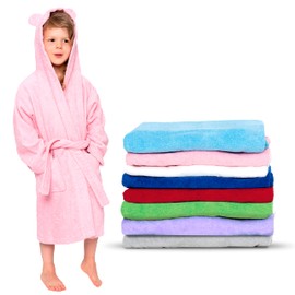 Twinzen Children's Bathrobe for Girls or Boys, 100% Cotton without Chemicals, Oeko-Tex® Certified, 2 Pockets, Belt, Hood with Ears, Pink Pale, 11-12 Jahre
