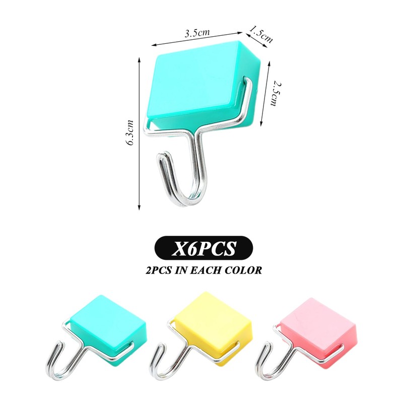 Pack of 6 Magnetic Hooks, Simple and Creative Square Hooks,