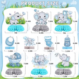 10Pcs Blue Elephant Baby Shower Centerpieces for Tables Boy, It's a Boy Baby Shower Decorations, Blue Elephant Honeycomb, 3D Table Decoration for Kids Party Baby Shower Party Photo Props Supplies