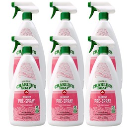 Charlie's Soap Laundry Pre-Spray (32 Fl Oz., 6 Pack) Natural Laundry Pretreat and Stain Remover- Powerful and Eco-Friendly