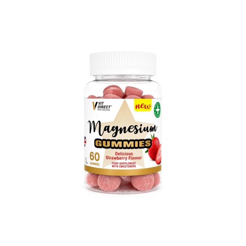 Magnesium Gummies - 60 Strawberry Flavoured Gummies - Supports Energy,