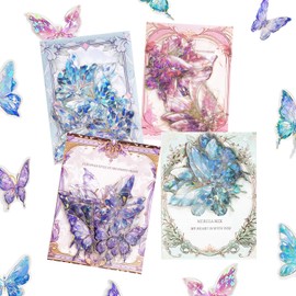 Set of 80 Fashionable Collage Material, Retro Butterfly Collage, Cute, Sparkle, Butterfly Flake Seal, Film Seal, Foil Stamping, Laser Stickers, Butterfly Stickers, Material Paper, Memo Paper,