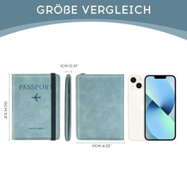 ILIYAH Liyah Passport Cover Luggage Tag Set - Family Travel Wallet, RFID Passport Cover Made of Leather, German, Luggage Tag for Suitcase, Europe Travel Tag for Children, navy blue combination,