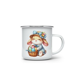 MAXIKIWI Langlebige Emaille-Kaffee- oder Tee-Camping-Tasse für drinnen und draußen, Osterhasen-Motiv, 3 - 350 ml
