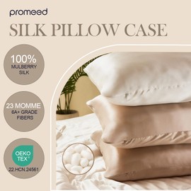 PROMEED 23 Momme Silk Pillowcase with Hyaluronic Acid(HA), Hydrating Silk Pillow Case for Hair and Skin, Both Sides 100% Grade 6A+ Mulberry Silk (Champagne, Standard-20 x26)