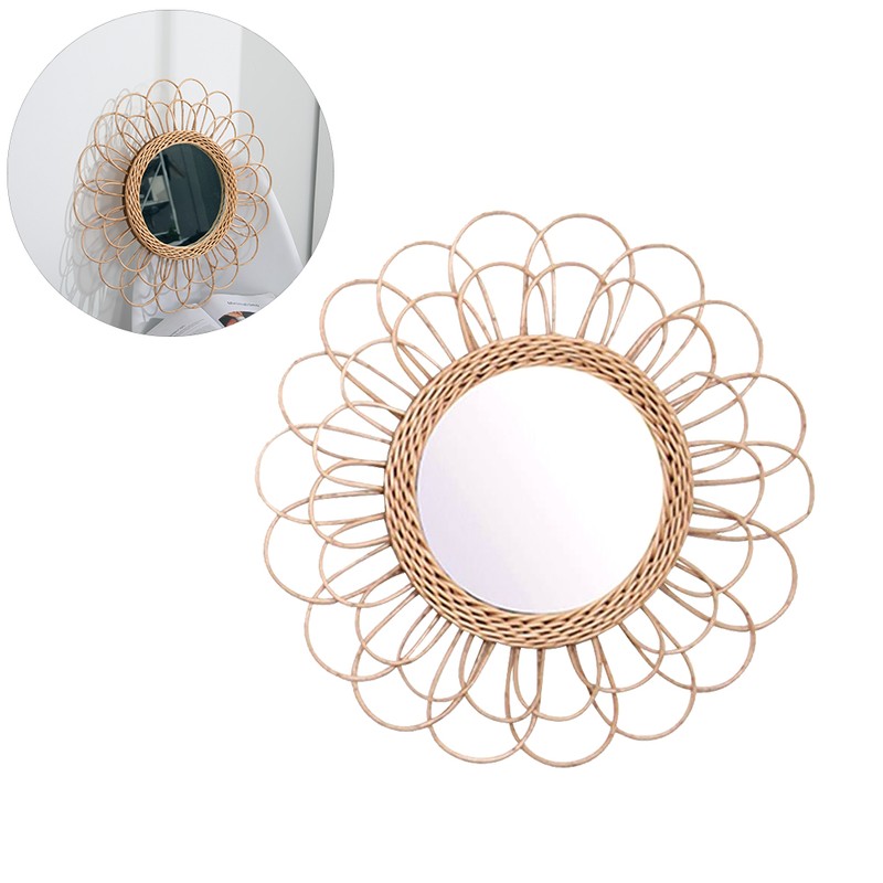 40cm Hanging Mirror Rattan Sunflower Circular Wall Mirror Decor Boho