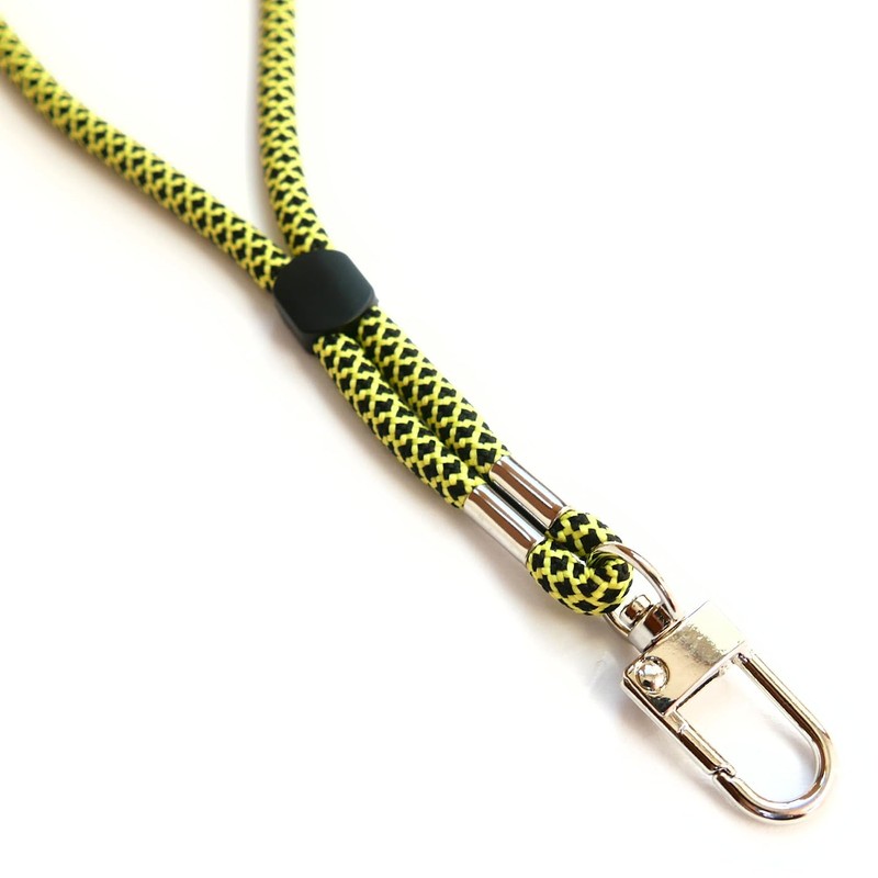 trage.band® Long Adjustable Lanyard Neck Strap with Carabiner Hook, Black/Yellow