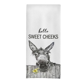 GCFET Funny Donkey Hand Towels - Hello Sweet Cheeks Donkey Waffle Decorative Bathroom Towels, Farmhouse Hand Tea Towels for Bathroom, 16x24 Inch