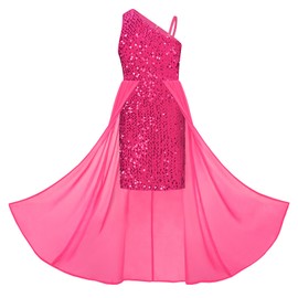 GRACE KARIN Girls Pink Sequin Dress One Sleeve Sparkly Prom Birthday Party Dresses Size 7