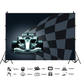 Haoyiyi 7x5ft Car Racing Photography Backdrop Champion Sport 3D Competition Race Track Speed Black and White Grid Chequered Background for Children Boy Baby Shower Birthday Party Photo Studio Props