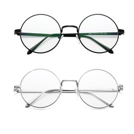 Pro Acme Large Retro Round Metal Frame Clear Lens Glasses Non-Prescription(Silver+Black Frame/Clear Lens 2pcs)