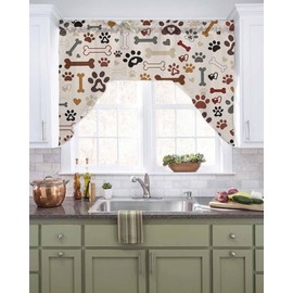 Dog Claws Love Swag Valances for Windows, Vinate Pet Puppy Cat Swag Kitchen Curtain Valances, Rod Pocket Cute Bear Pawprints Cartoon Animal Bone Window Curtain for Cafe Bathroom Bedroom Drape 56"x36"