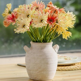 Vanselia Ceramic Flower Vase Home Decor - Farmhouse Table Vases with Handle Living Room Decoration Vintage Decorative Aesthetic for Shelf Coffee Dining Desk House Bookshelf Fireplace (7.1" Rustic)