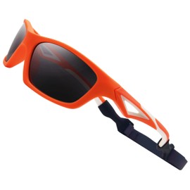 COOLSOME Kids Polarized UV400 Sunglasses Flexible with Strap For Boys and Girls 3-10 (1, orange, 50mm)