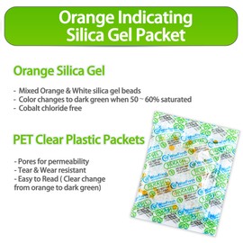 Wisesorb Silica Gel Packets, 10 Gram [100Pcs ] Food Safe Desiccant Packs, Orange to Green Indicating- Moisture Absorbers for Storage