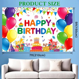DIZHI Happy Birthday Backdrop Banner Colorful Party Decorations for Kids Boys Girls Balloon Wall Posters and Signs Cake Tablecloth Decor Supplies 7x5ft