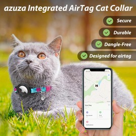 azuza AirTag Cat Collar Breakaway, Integrated Cat Collar with Air Tag Holder Safety Lightweight GPS Tracker Holder for Cats, Rose, Cats (8-12inch)