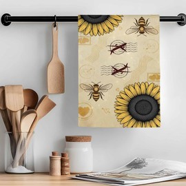 Zadaling Sunflower Kitchen Towels,Vintage Sunflower Bee 16x28 Inches Soft Kitchen Dish Cloth,Cotton Tea Towels/Bar Towels/Hand Towels,(2 Pack)
