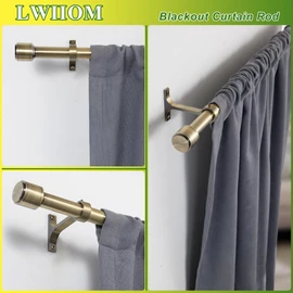 Lwiiom Antique Bronze Curtain Rods for Windows 16 to 86 Inch, 1 Inch Diameter Blackout Curtain Rod with Aluminum Cylinder Finials and Full Surround Brackets, Drapery Rod for Wall and Ceiling Mount