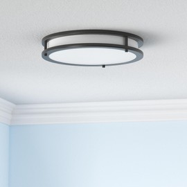 ASD LED 18" Round Flush Mount Lighting, Close to Ceiling Light Fixture | 3CCT, Dimmable, Energy Star, ETL Listed | 28W 2230LM 3000-5000K 120V | Low Profile Double Ring Lamp | Black, 2 Pack