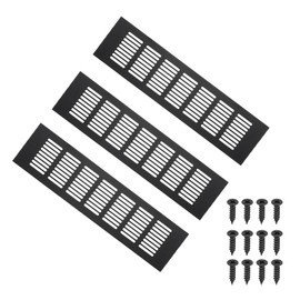 PATIKIL 12 x 3.2 Inch Door Air Vent Cover, 3pcs Aluminum Grille Ventilation Cover Louvered with Mounting Screws for Cabinet Wardrobe Door, Black