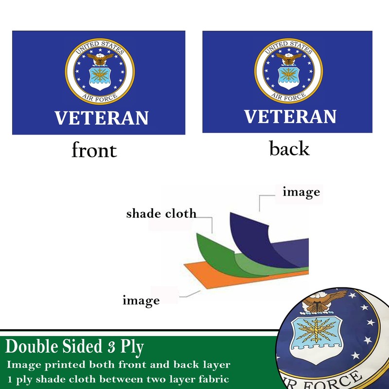 Air Force Emblem Veteran Flags 3x5 Outdoor Double Sided- Military