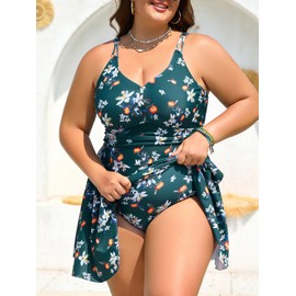 Summer Mae Plus Size Swimsuit for Women One Piece Swim Dress Tummy Control Bathing Suit with Flowy Skirt Modest Swimwear Summer Fruits 20 Plus