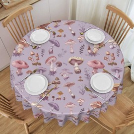 SUPLUCHOM Round Tablecloth Mushrooms Vintage Botanical 60 Inch Table Cover for Dining Polyester Cloth with Scalloped Edges Stain Resistance Kitchen Picnic Party Restaurant Decoration