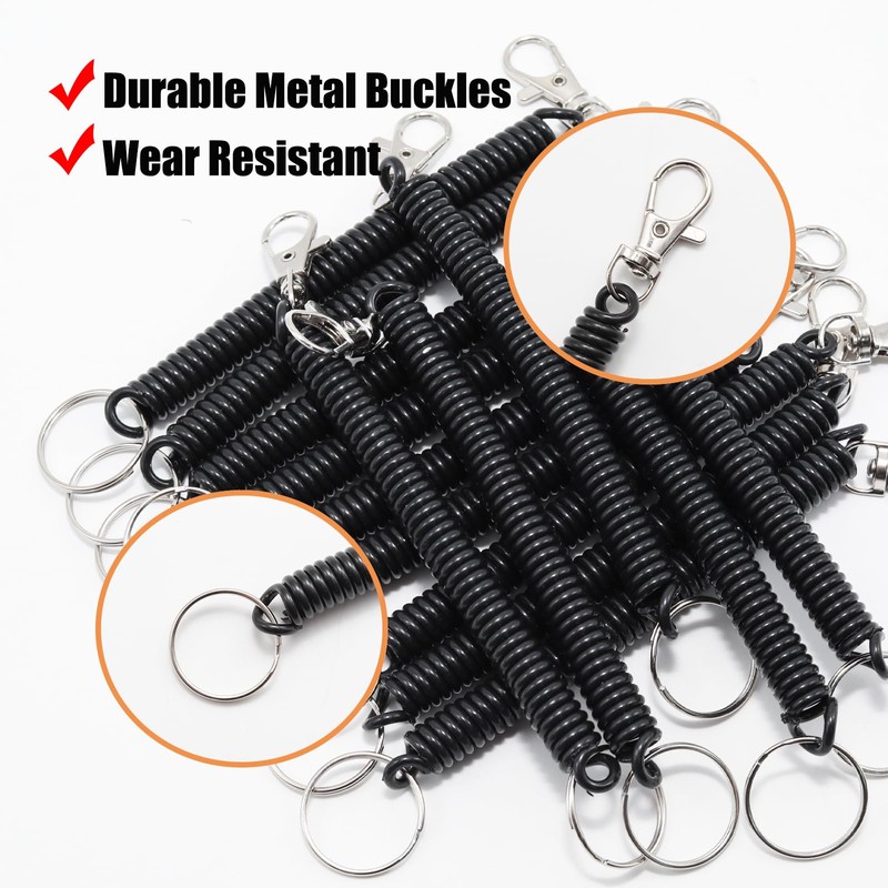 PINE & LINEN 14PCS Black Spiral Keychain, Anti-lost Safety Key