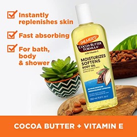 Palmer's Cocoa Butter Formula Aceite Corporal Humectante con Manteca de Cacao y Vitamina E, Piel Radiante, Absorción Instantánea, Aceite para Baño, Cuerpo y Ducha, Dermatológicamente Probado, 250ml