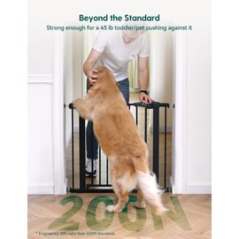 Babelio Baby Gate, 29-43" Auto-Close Easy Install Pet Gate, PressGuard P7 Extra Wide Walk Thru Child Safety Gate, 30" Tall Pressure-Mounted Metal Dog Gate for Doorways & Stairs, Black