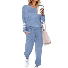 Ekouaer Sweatsuits for Women Set Lounge Sets for Women Women's 2 Piece Crewneck & Jogger Lounge Pajama Set Clear Blue