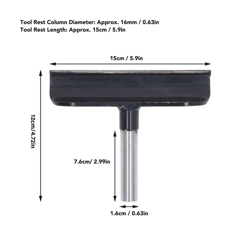 Generic Wood Lathe Tool Rest, Stainless Steel, 16mm Dia, 15cm