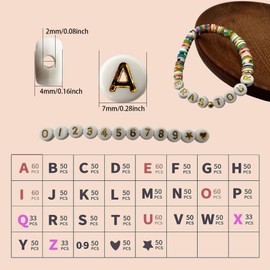 MIIIM 1500pcs Letter Beads A-Z, 4x7mm Round Letter Beads for Bracelets Making, Alphabet Beads for Friendship Bracelet Kit, Number Beads, Heart Beads in 28 Grid Box (White Beads Gold Letters), Small