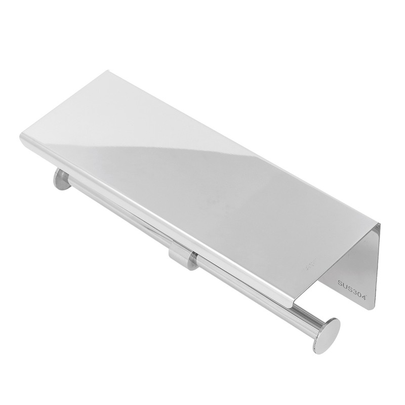Stainless Steel Toilet Paper Holder with Shelf Self Adhesive Punch