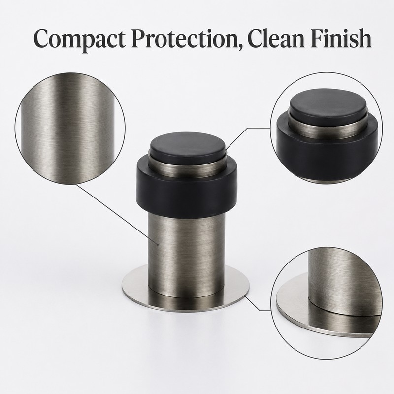 Self-Adhesive Rubber Door Stopper – Stainless Steel Wall Protector with