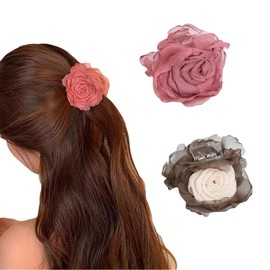 Kinretixia Pack of 2 Flower Hair Clips Rose Claw Clips for High Ponytail Hair Clips Holiday Birthday Gift for Girls Thin Long Hair