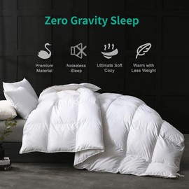 APSMILE Feathers Down Comforter King Size, Hotel Collection All Season Duvet Insert, High Fill-Power, Ultra-Soft Fluffy Medium Warmth, Baffle Box Quilted with Corner Tabs (106x90, White)