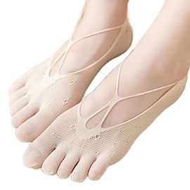 Campsis Paquete de 5 calcetines invisibles de corte bajo y cinco dedos completos, transpirables, elásticos, antideslizantes, ultrafinos