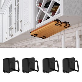Aogigigio Under Cabinet Cutting Board Holder - 4 Pcs Cutting Board Holder Rack Storage Stainless Steel Under Shelf Counter Chopping Board(Black)