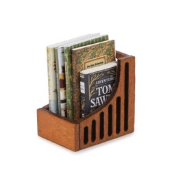 Dollhouse Miniature Desktop Bookshelf with Books Set Wooden Bookcase Furniture Miniature Desktop Organiser Mini House Decoration (B Style 5 Books)