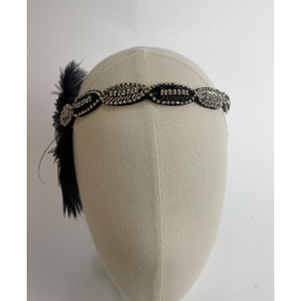 changyexi Flapper Headpiece 1920s Headband Roaring 20s Great Gatsby - Black Peacock Feathers Hair Accessories for Women with Rhinestones