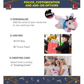 DolliBu Sunday Rainbow Unicorn Police Officer Plush Toy - Soft Unicorn Cop Stuffed Animal Dress Up with Cute Cop Uniform and Cap Outfit - Gift with Personalization - 10.5 Inches