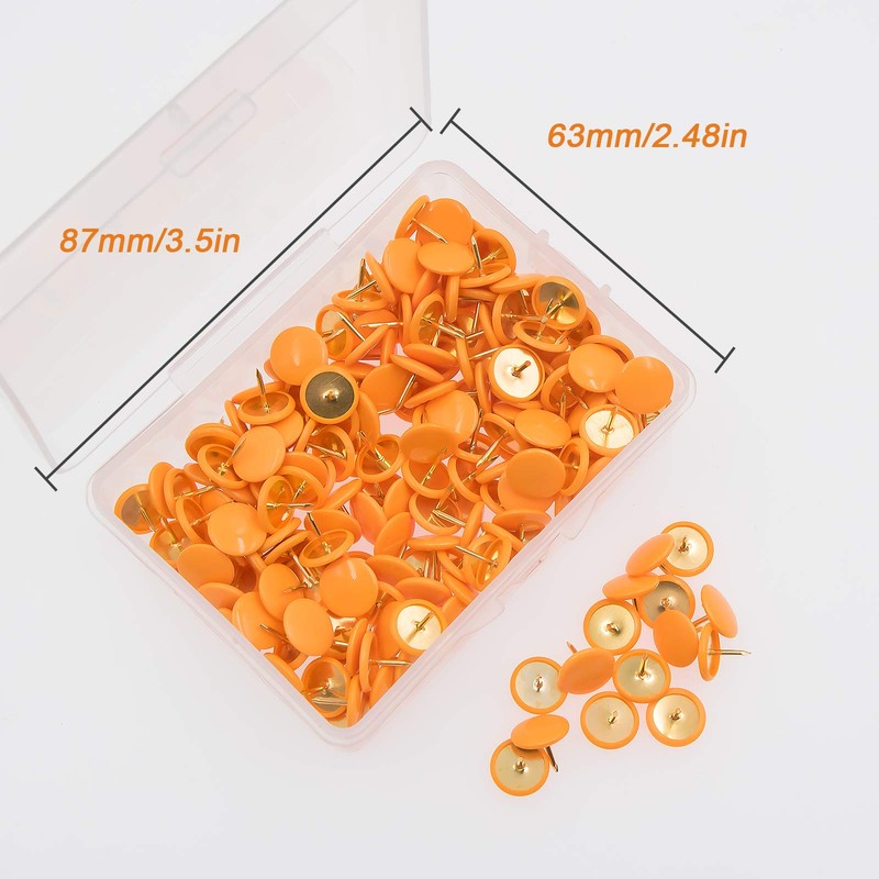 VAPKER 200 PCS Thumb Tacks Orange Color Plastic Round Head