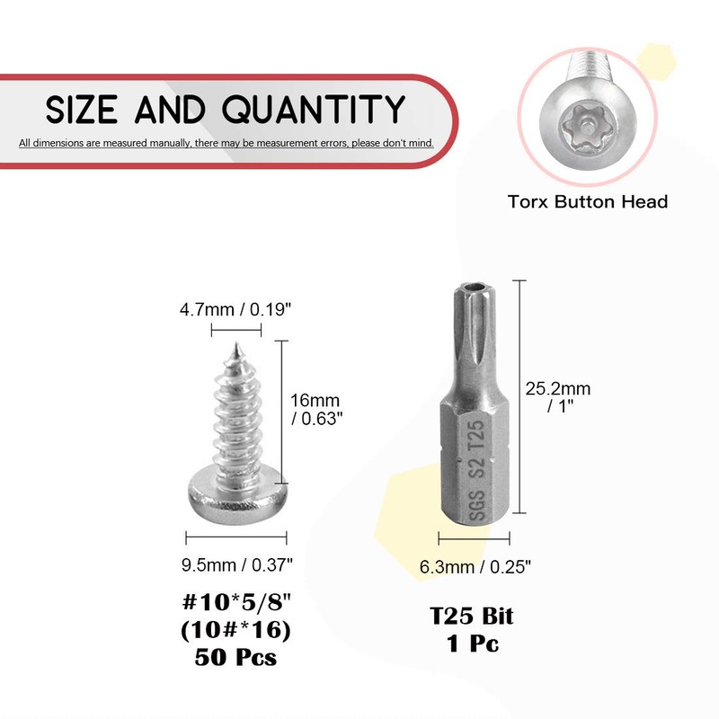 Hilitchi 50 Pcs M5x16mm Stainless Steel Button Head Torx Sheet