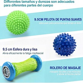 Rodillos de Masaje para Pies, 3pcs Incluido 1 Rodillo y 2 Bola de Masaje, Roller Espigado Massage Balls, Pelotas de Aliviar del Dolor de Fascitis Plantar para Relajante, Reflexología (Rosa + Azul)