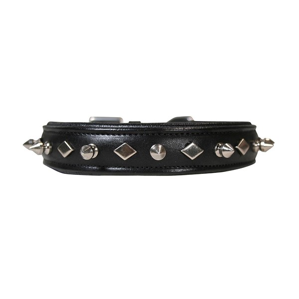 Derby Dog Designer Series USA Leather Spikes and Diamond Padded Dog Collar, 12"