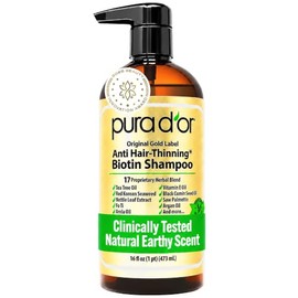 PURA DOR Original Gold Label Anti-Thinning Shampoo Clinically Tested, Infused with Argan Oil, Biotin  Natural Ingredients, Sulfate Free, All Hair...  