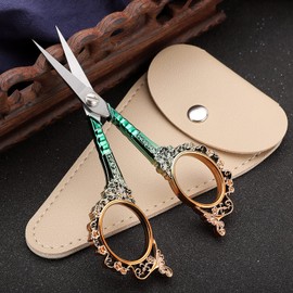 HITOPTY Sewing Scissors Embroidery Scissors with Sheath, Craft Scissor for Needlework Artwork Threading Cross Stitch Handicraft DIY Tool, 4.5in Sharp Shears (Green Gold)