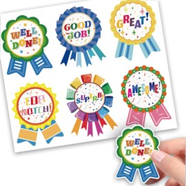Abon Abon (6 Types, 120 Pieces) Large Reward Rosette Seal, Luxurious Reward Ribbon, English, Congratulations, Good Job, Medal, Party, Graduation,